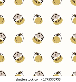 Seamless background sweet apple fruit. Gender neutral kid food pattern. Simple whimsical minimal earthy 2 tone color. Baby nursery wallpaper or boho decorative gardening decor all over print. 
