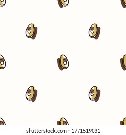 Seamless background sweet avocado. Gender neutral kid food pattern. Simple whimsical minimal earthy 2 tone color. Baby nursery wallpaper or boho decorative gardening decor all over print. 