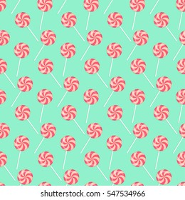 Seamless background sweet candy on a stick. Pattern.