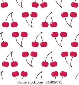 Seamless background with sweet cherry. Cute vector cherry pattern. Summer fruit illustration on white background.