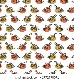 Seamless background sweet grape. Gender neutral kid food pattern. Simple whimsical minimal earthy 2 tone color. Baby nursery wallpaper or boho decorative gardening decor all over print. 
