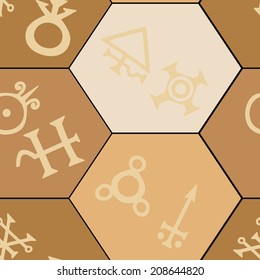 seamless background with symbols of the alchemical processes