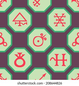 seamless background with symbols of the alchemical processes
