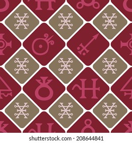 seamless background with symbols of the alchemical processes