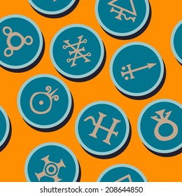 seamless background with symbols of the alchemical processes