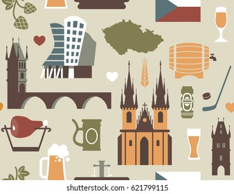 Seamless background with symbols of the Czech Republic