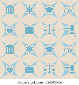 Seamless background with symbols of law and courts for your design