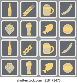 seamless background with symbols of production and consumption of beer