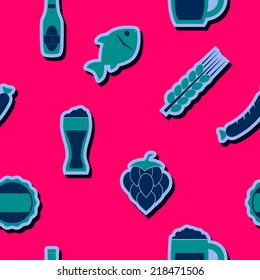 seamless background with symbols of production and consumption of beer