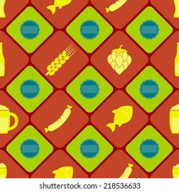 seamless background with symbols of production and consumption of beer