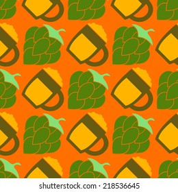 seamless background with symbols of production and consumption of beer