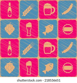 seamless background with symbols of production and consumption of beer
