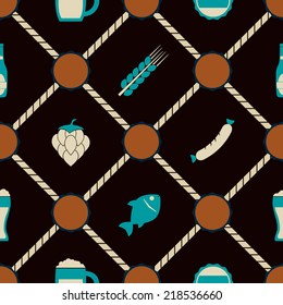 seamless background with symbols of production and consumption of beer