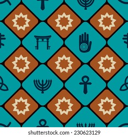 seamless background with symbols of religion