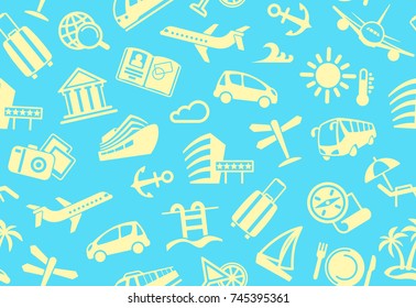 Seamless background with symbols of travel.Vector illustration