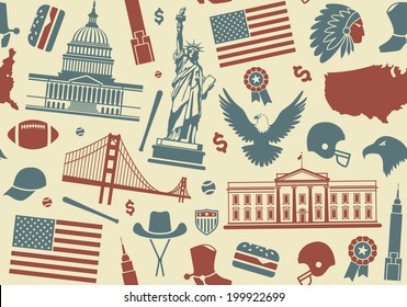 Seamless background with symbols of the USA