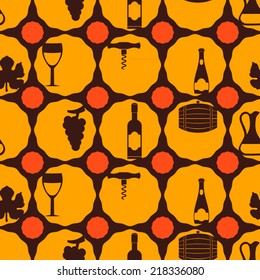 seamless background with symbols of wine making