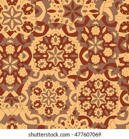 Seamless background with symmetrical mandalas. Ethnic pattern in Greek, Turkish, Islamic style