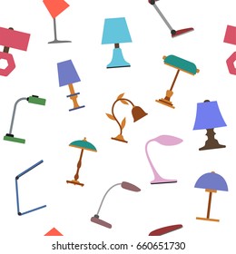 Seamless background of of table lamp. Home lighting. Table lamps in flat style. Vector illustrator.
