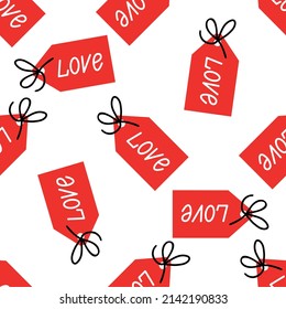 seamless background with the tag with the inscription love. Valentine pattern. Vector illustration