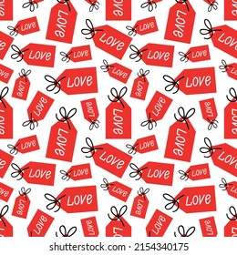 seamless background with the tag with the inscription love. Valentine pattern. Vector illustration