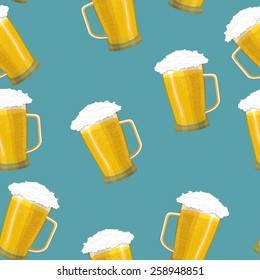 Seamless background tankards foamy glass of beer