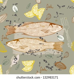 Seamless Background with taste fish dish, vector