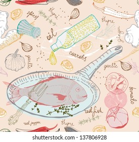 Seamless Background with taste Fish dish, Vector illustration