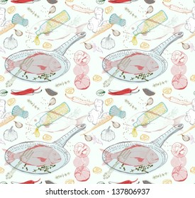 Seamless Background with taste Fish dish, Vector illustration