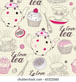 seamless background with tea , vector illustration