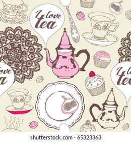 seamless background with tea , vector illustration