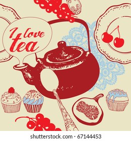 seamless background with tea , vector illustration