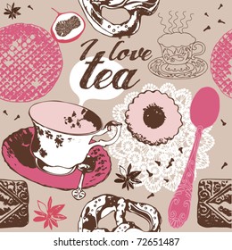 seamless background with tea , vector illustration