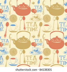 seamless background with tea , vector illustration