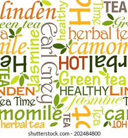 Seamless background with tea words