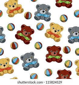 Seamless background with teddy bears and balls