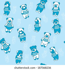 Seamless background with teddy bears in blue