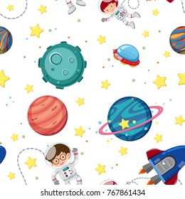 Plantilla de fondo perfecta con astronautas e ilustración de planetas
