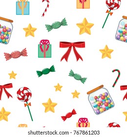Seamless background template with candy and presents illustration