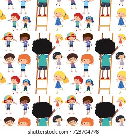 Seamless background template with happy children writing illustration