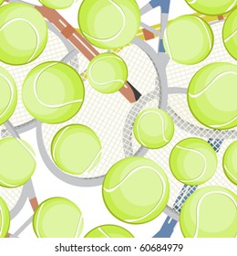 Seamless background with tennis balls and rackets