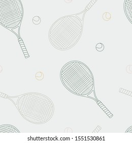 Seamless background with tennis racquets and balls. Pastel colors. Perfect for sports visualizations, decorations, commercials and more.