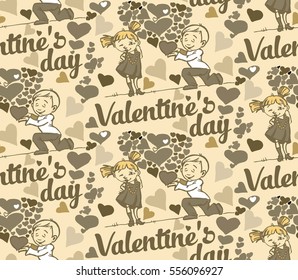 seamless background with text Valentine's day, funny love children