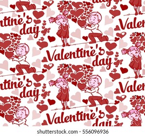 seamless background with text Valentine's day, funny love children
