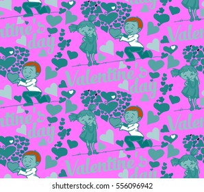 seamless background with text Valentine's day, funny love children