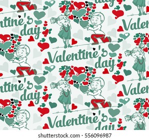 seamless background with text Valentine's day, funny love children