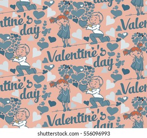 seamless background with text Valentine's day, funny love children
