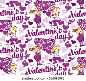 seamless background with text Valentine's day, funny love children