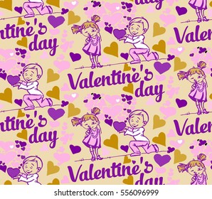 seamless background with text Valentine's day, funny love children