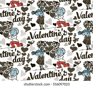 seamless background with text Valentine's day, funny love children